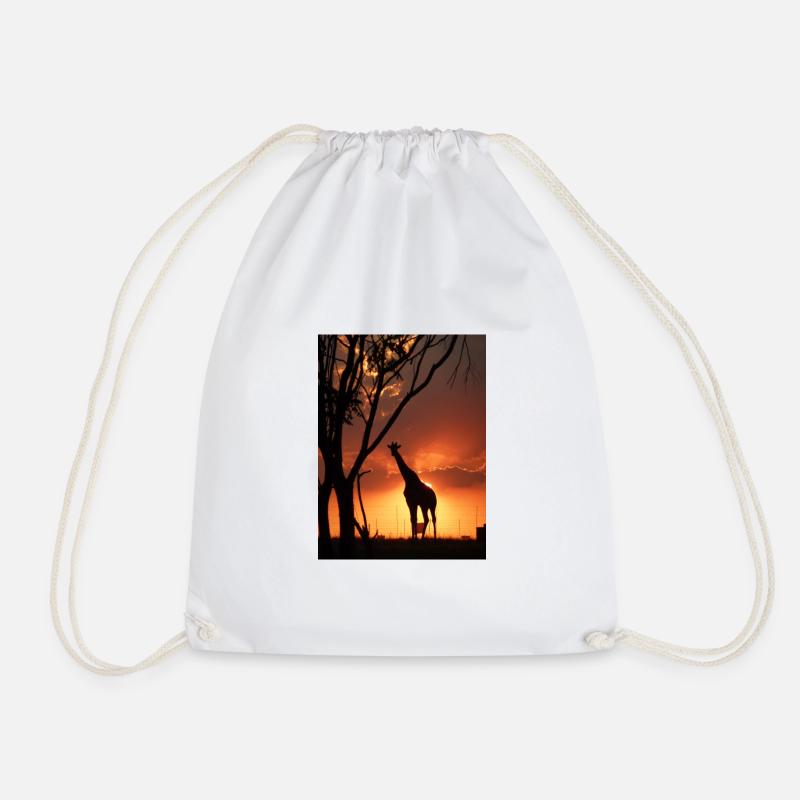 African Sunset with Giraffe silhouette - Drawstring Bag - white