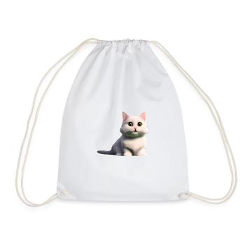white cat - Drawstring Bag - white - Front