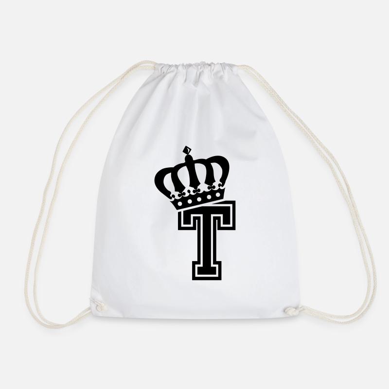 Letter T - Drawstring Bag - white