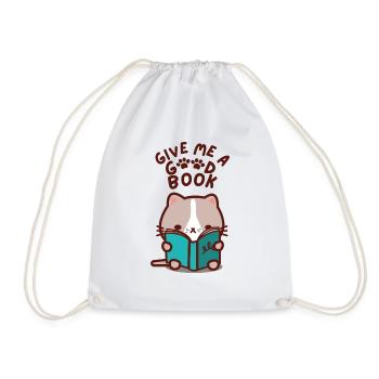 Give Me a Good Book Cute Kawaii Cat - Drawstring Bag - white - Front