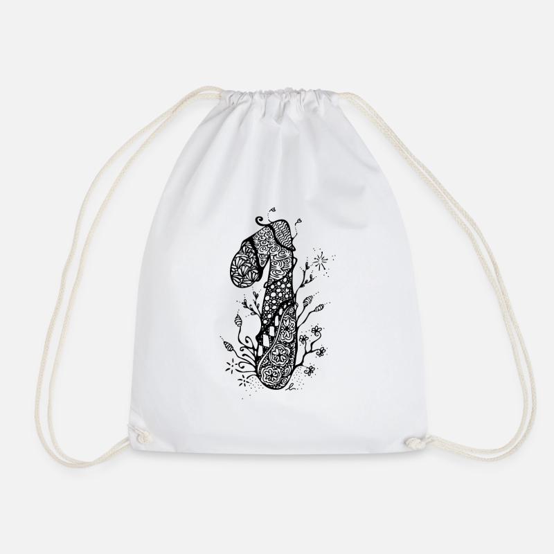 1 Zentangle Black - Drawstring Bag - white