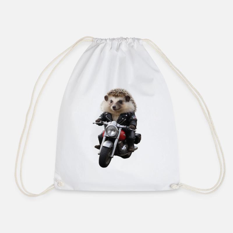 Biker hedgehog - Drawstring Bag - white