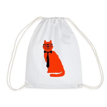 Smart Nerd Cat Horn-Rimmed Glasses Geek Tie Glasses - Drawstring Bag - white - Front