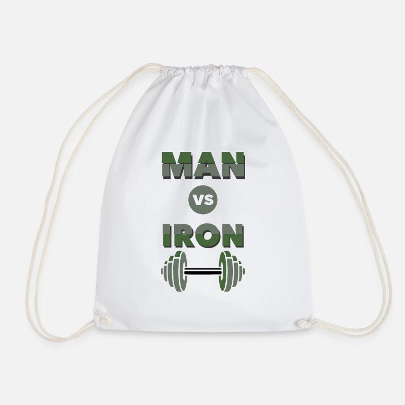 man vs iron, Fit Vibes,Muscle Mode,Power Pulse, - Drawstring Bag - white