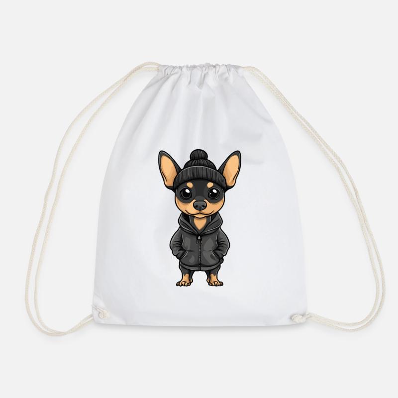 Pinscher Dog Cartoon - Drawstring Bag - white