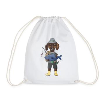 Wau what a catch dachshund fishes - Drawstring Bag - white - Front