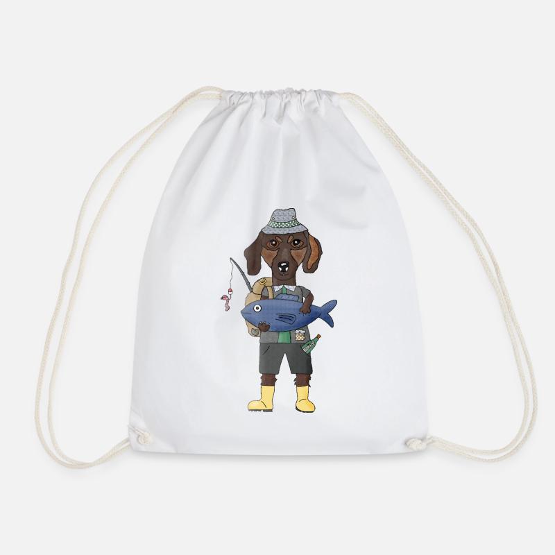 Wau what a catch dachshund fishes - Drawstring Bag - white