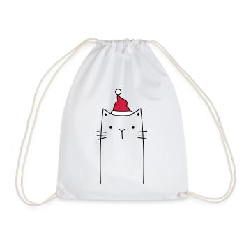 Katze Nikolaus Weihnachten Mütze Geschenkidee - Turnbeutel - Weiß - Vorne