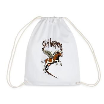 Flying cow with wings – shit happens - Drawstring Bag - white - Front