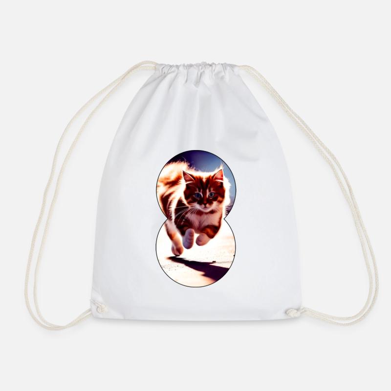 Running cat 8 - Drawstring Bag - white