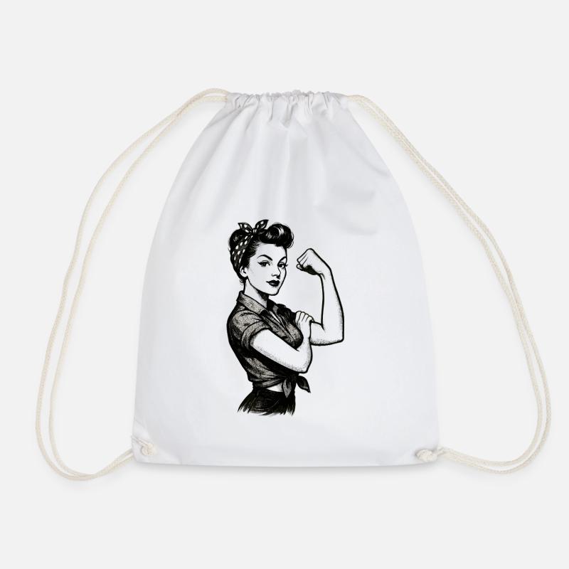 Stärke starke Frau Rockabilly Style Geschenk - Turnbeutel - Weiß