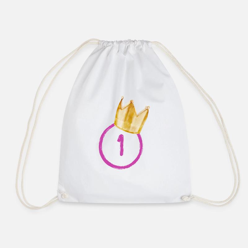1st Birthday | 1 crown 👑 - Drawstring Bag - white