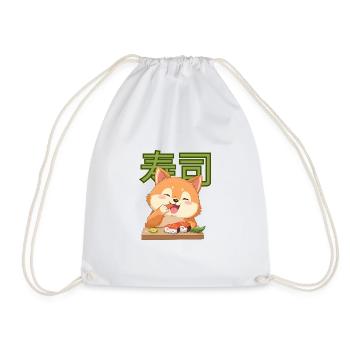 Shiba Sushi Joy Cartoon - Drawstring Bag - white - Front