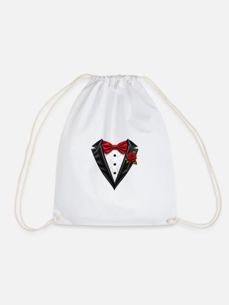 Schwarzes Smoking-T-Shirt mit roter Fliege und Rosen - Turnbeutel - Weiß