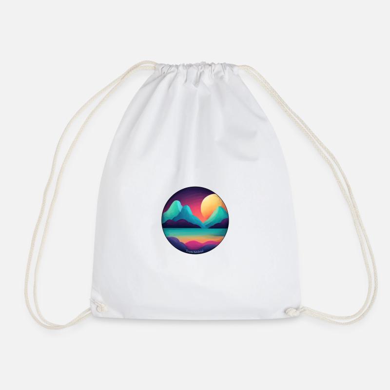 Mountain Sunset Lake - Drawstring Bag - white