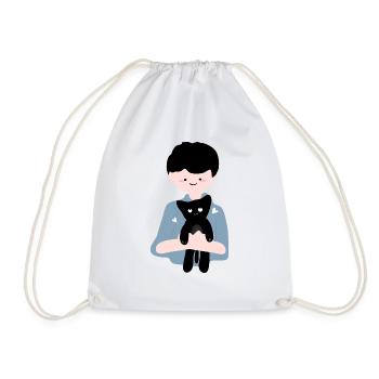Cat sits in human palm4 - Drawstring Bag - white - Front
