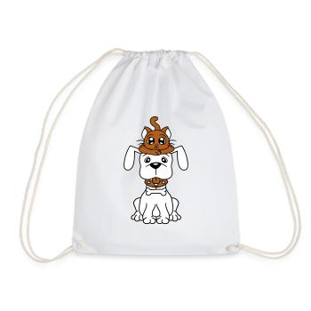 Hund Katze Zwei Freunde Team Kätzchen 2 Duo Crew - Turnbeutel - Weiß - Vorne