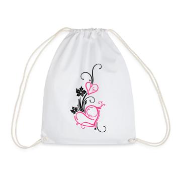 Zwei große Herzen mit Blumen, filigran - Sac de sport léger - blanc - Devant