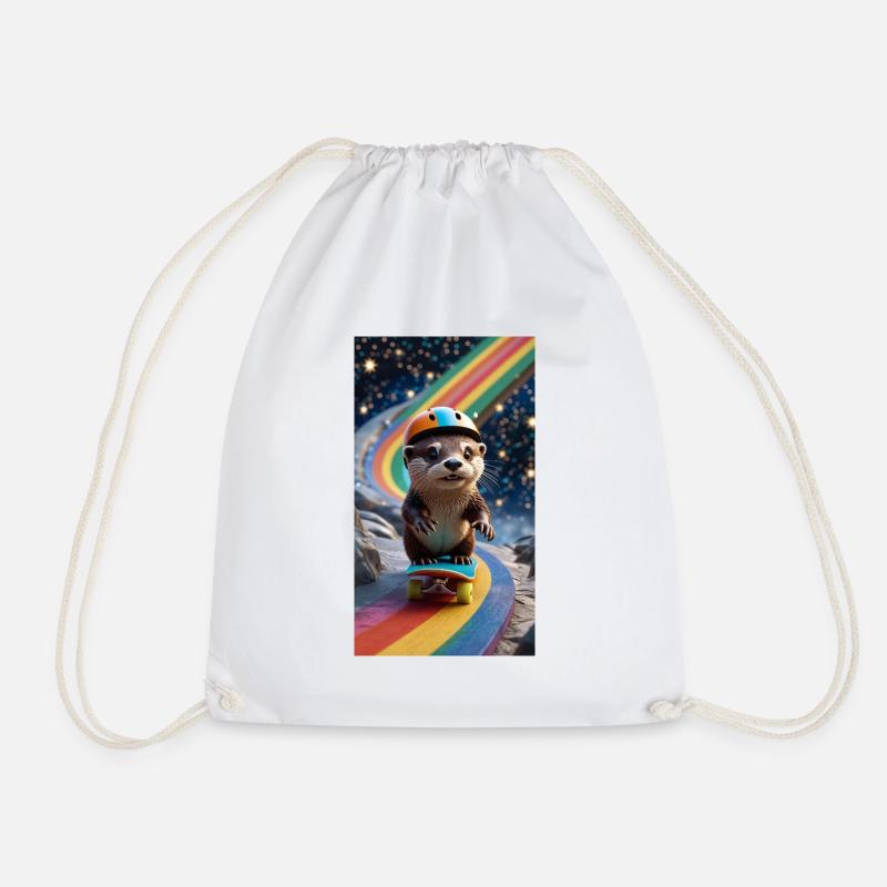 Supersportlicher Otter mit Regenbogenbahn - Turnbeutel - Weiß
