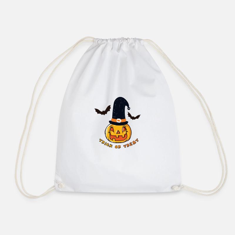 Bat, Halloween Pumpkin, Witch, Trick or Treat - Drawstring Bag - white
