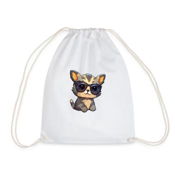 Little cute cat wearing sunglasses. - Drawstring Bag - white - Front