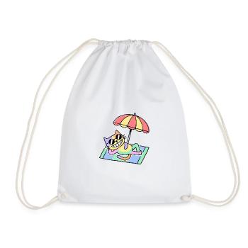 Beach Cat Pop Art Lounge Under Parasol - Drawstring Bag - white - Front