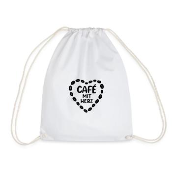 Cafe mit herz Kaffee Koffein Kaffeetrinker - Turnbeutel - Weiß - Vorne