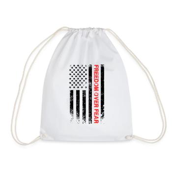 Freedom Over Fear Shirt, Conservative USA Flag Tee - Drawstring Bag - white - Front