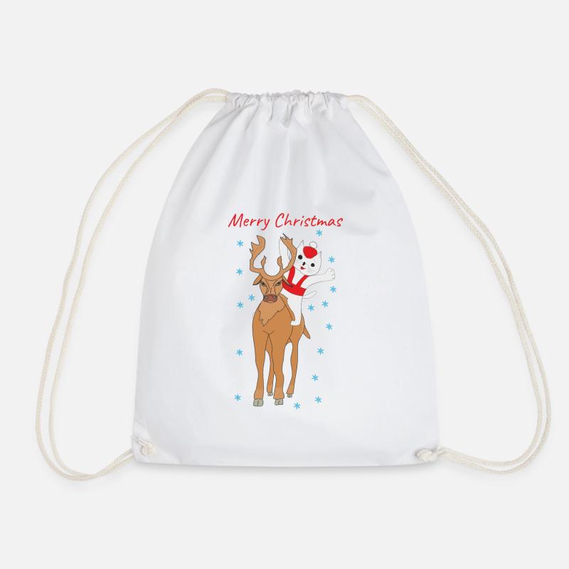 Cat on the deer. - Drawstring Bag - white