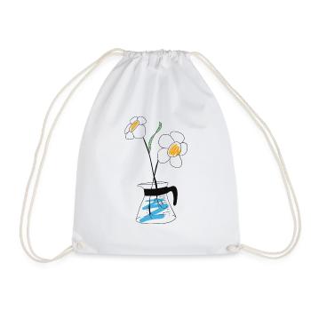 Kaffeekanne mit Blume - Turnbeutel - Weiß - Vorne