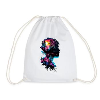 Silhouette / Forest / Portrait / Trees / Person - Drawstring Bag - white - Front