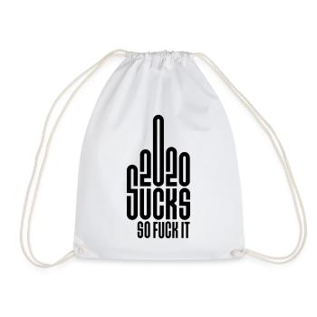 2020 sucks so fuck it logo middle finger fuck you - Drawstring Bag - white - Front