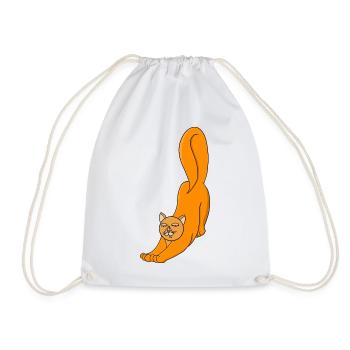 Stretching Orange Cat - Drawstring Bag - white - Front