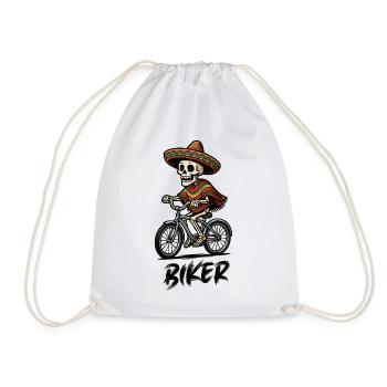 Skeleton Cyclist Sombrero - Drawstring Bag - white - Front