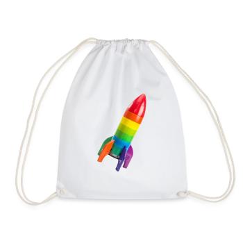 Eine bunte Rakete auf einer geneigten Flugbahn - Turnbeutel - Weiß - Vorne