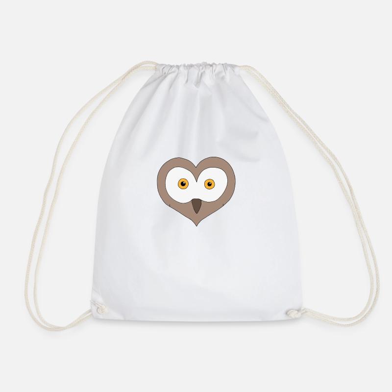 Heart Owl - Drawstring Bag - white