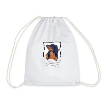Sleeping Dachshund Dachshund Teckel Bed - Drawstring Bag - white - Front