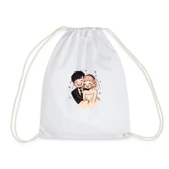 Bride and Groom Wedding Watercolor Anime Chibi - Drawstring Bag - white - Front