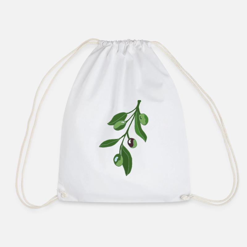 Olive Branch Botany Illustration - Drawstring Bag - white