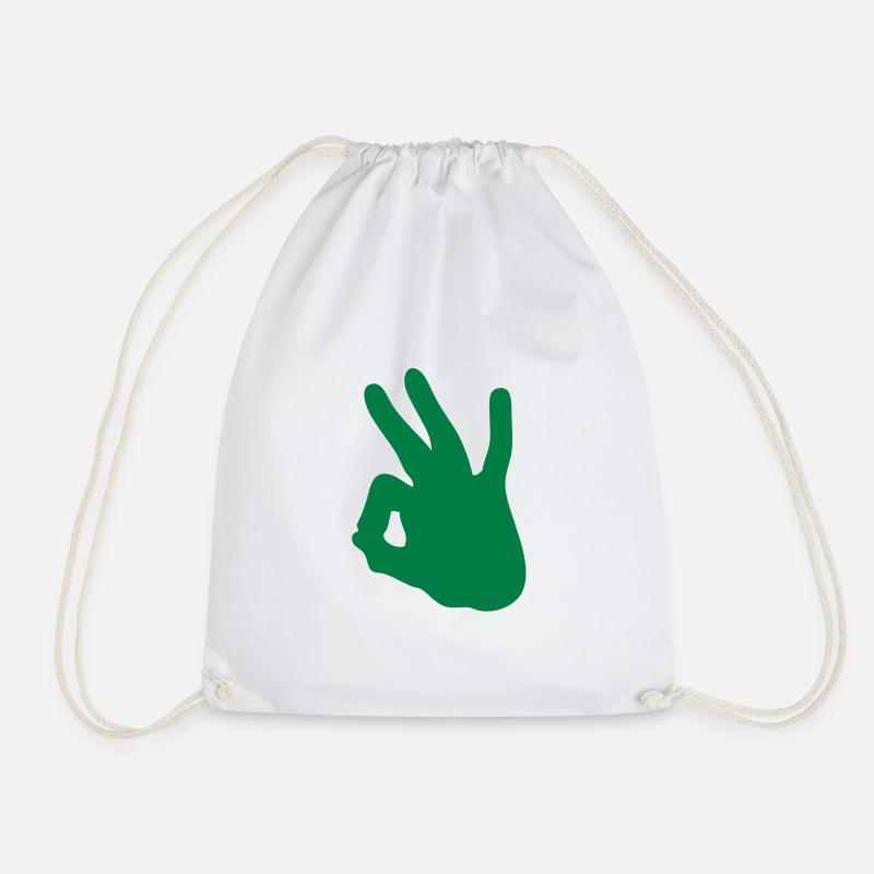 hand hand ok valid okay10112 - Drawstring Bag - white