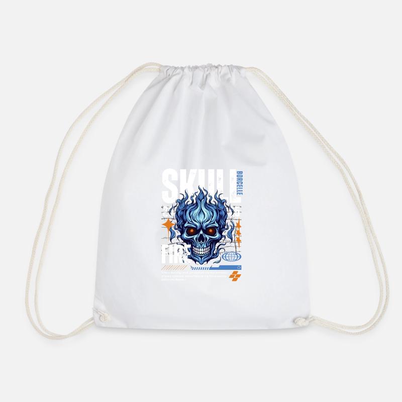 Blue Skull White - Drawstring Bag - white