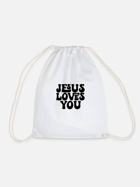 Jesus loves you - Jesus liebt dich - Christlich - Turnbeutel - Weiß