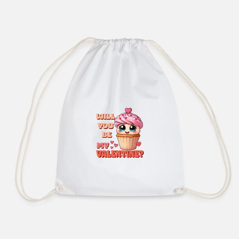 Cupcake - Will you be my Valentine - Drawstring Bag - white