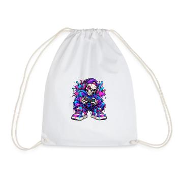Neon-Graffiti-Gamer-Skelett – Gamer-Geschenk - Turnbeutel - Weiß - Vorne