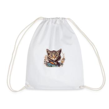 Eine Wildkatze mit Jacke und Blumen - Turnbeutel - Weiß - Vorne