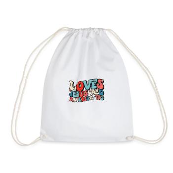 Loves Jesus and America too christian motivec - Drawstring Bag - white - Front