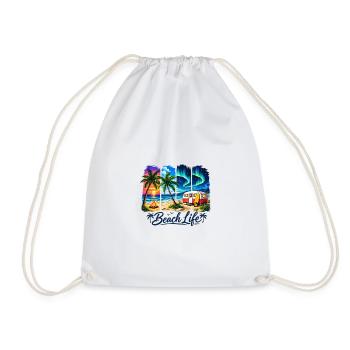 Beach Life: Sunset & Camper - Drawstring Bag - white - Front
