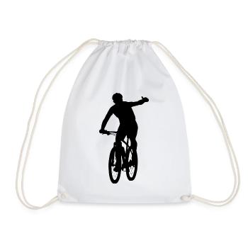 Cyclist Silhouette MTB Bike - Drawstring Bag - white - Front