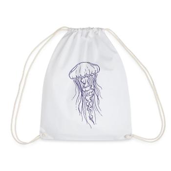 Jellyfish Line Art Illustration - Drawstring Bag - white - Front