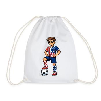 Soccer Boy USA America Fan American Flag - Drawstring Bag - white - Front
